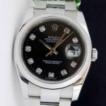 Rolex Datejust Black Diamond Dial Stainless Steel Band Mens Watch